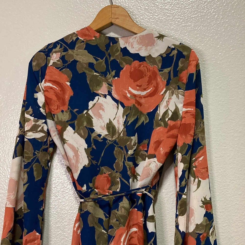 Lulu's Navy Floral Wrap Mini Dress with Coral Roses - Picture 8 of 11